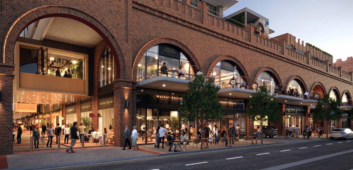 Market Square arches on Grote Street at dusk, artist impression